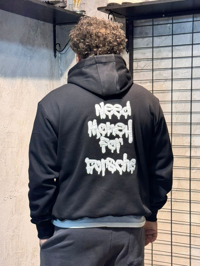 Need Money for Porsche Yazılı Siyah Hoodie