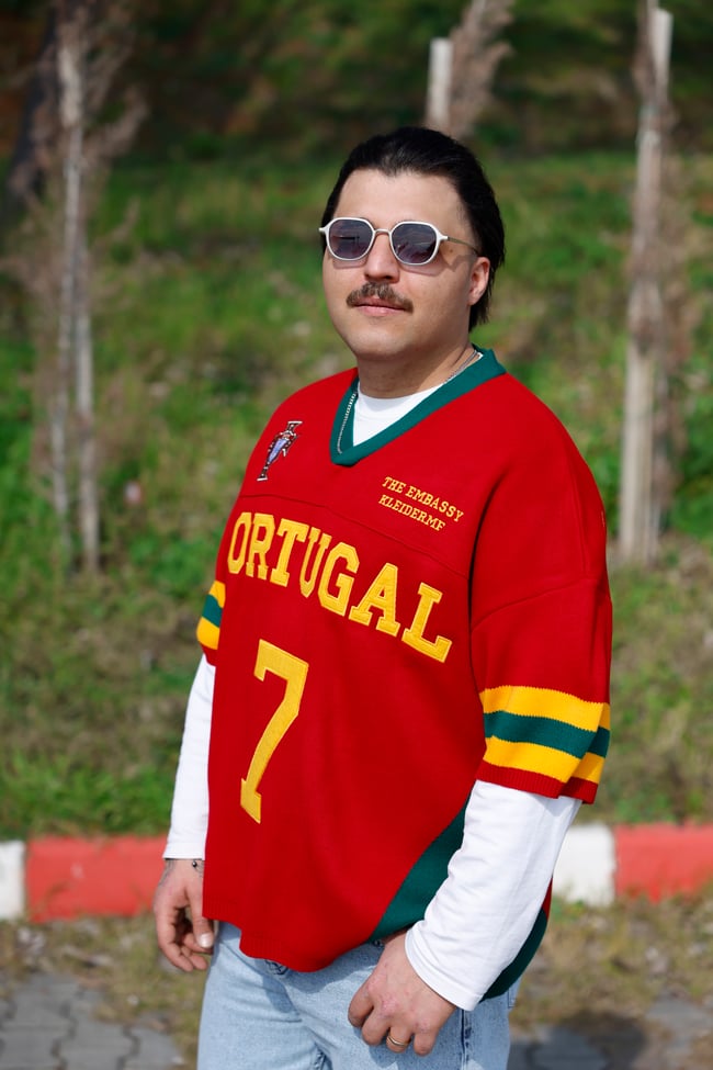 Portekiz V yaka Oversize Kısa Kol Triko