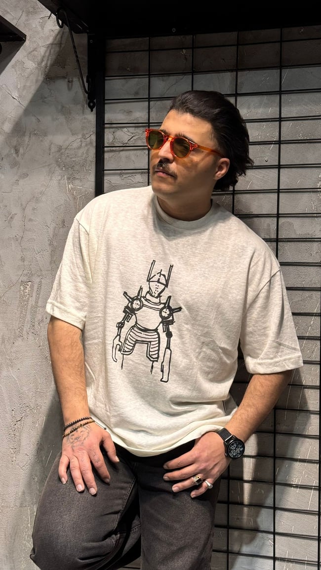 Robot Baskılı Beyaz Oversize T-shirt