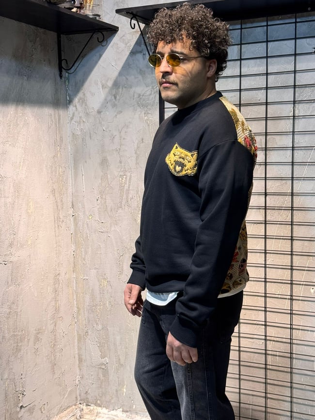 Sırt Desenli Siyah - Krem Sweatshirt