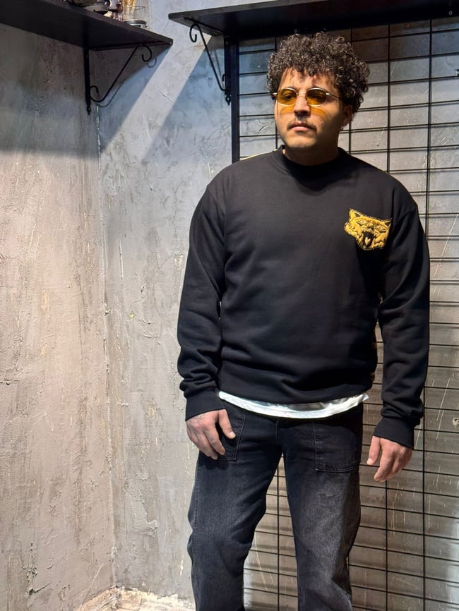 Sırt Desenli Siyah - Krem Sweatshirt