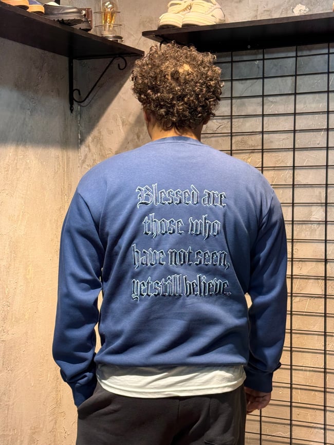 Sırt Nakışlı Oversize Mavi  Hoodie