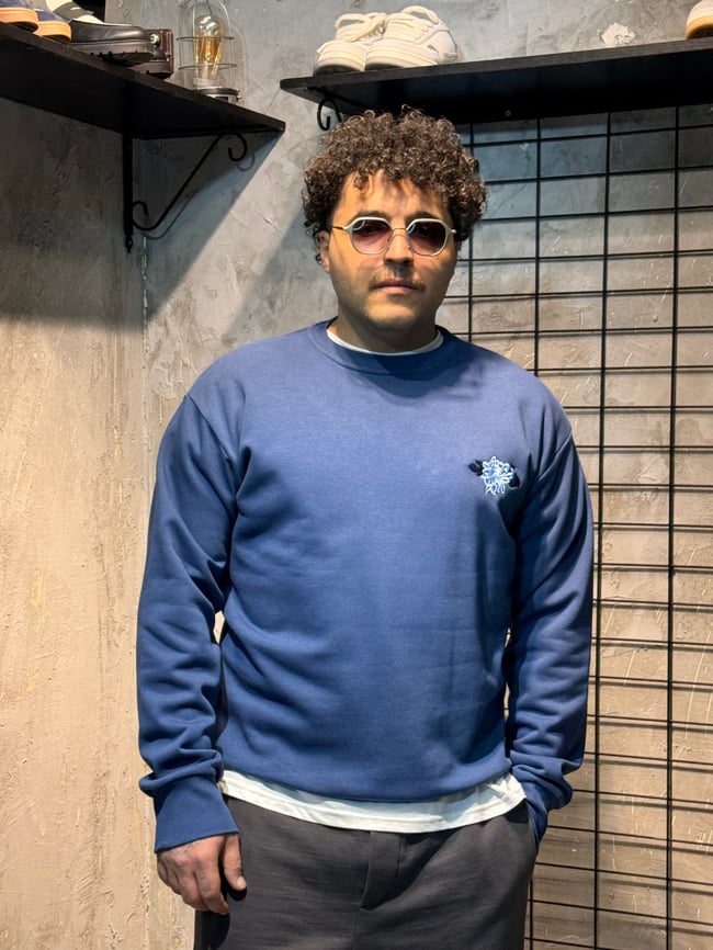 Sırt Nakışlı Oversize Mavi  Hoodie