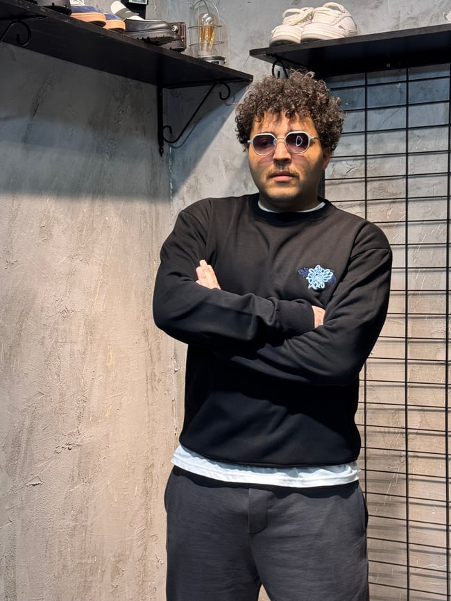 Sırt Nakışlı Oversize Siyah Hoodie