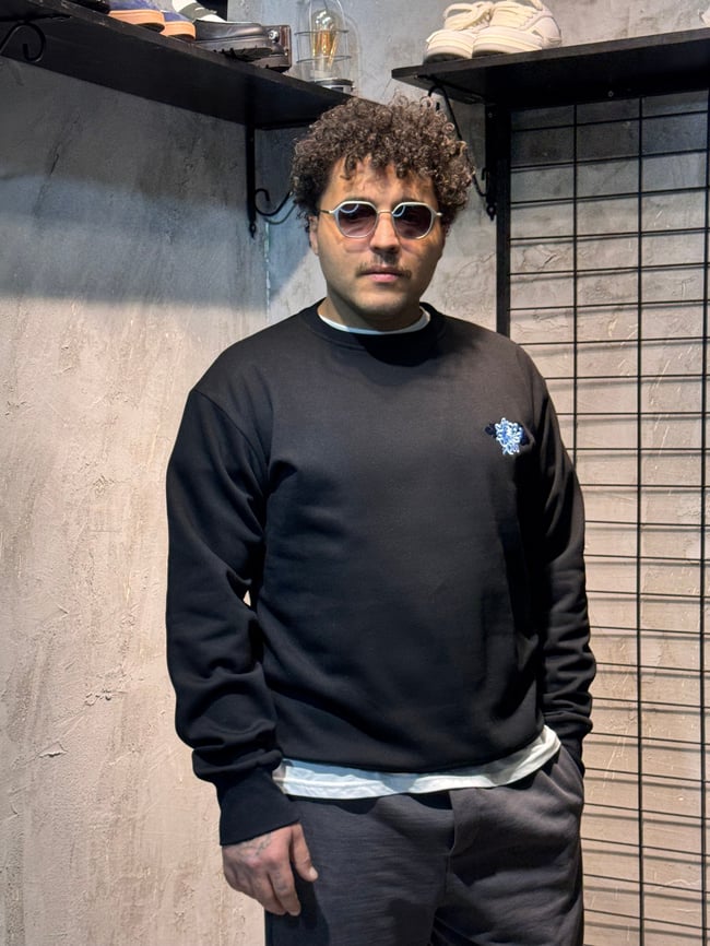 Sırt Nakışlı Oversize Siyah Hoodie