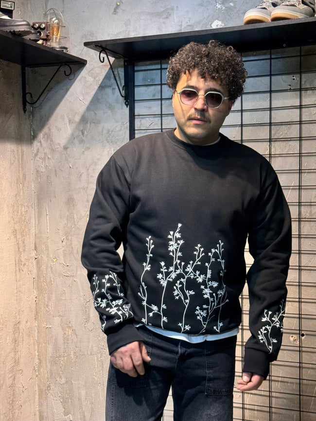 Siyah Nakışlı Oversize Sweatshirt