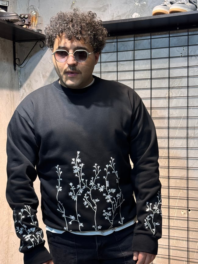 Siyah Nakışlı Oversize Sweatshirt