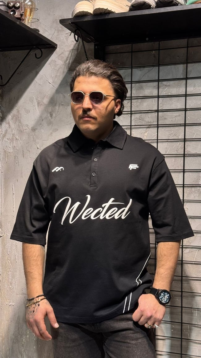 Wected Siyah Polo Yaka Oversize T-shirt