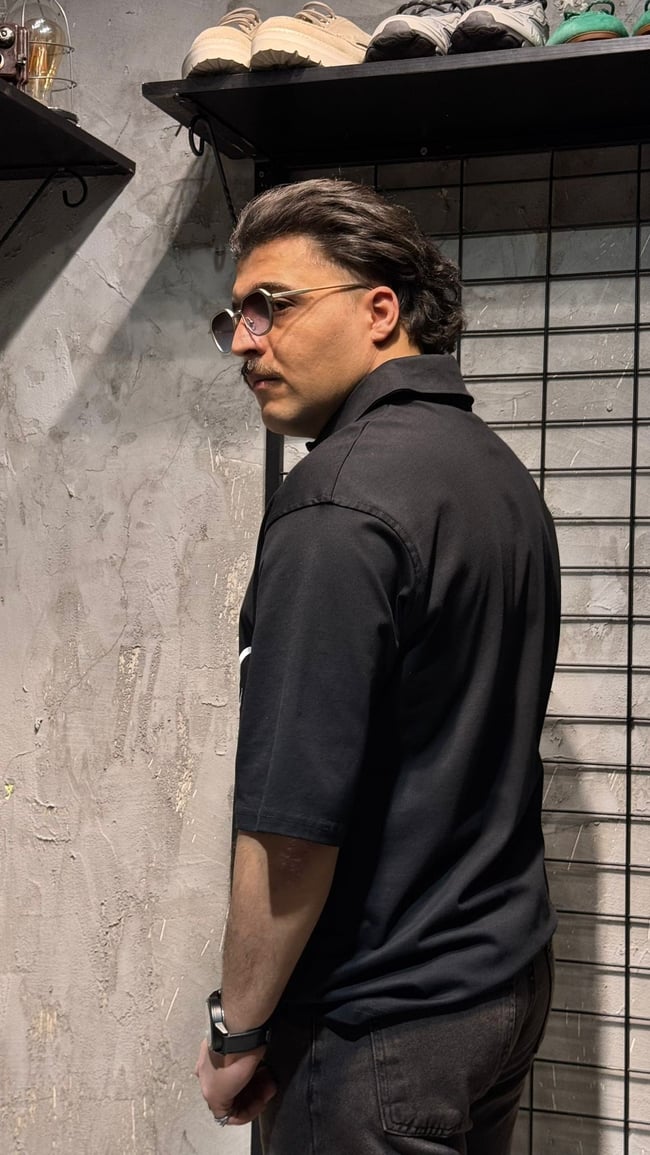 Wected Siyah Polo Yaka Oversize T-shirt