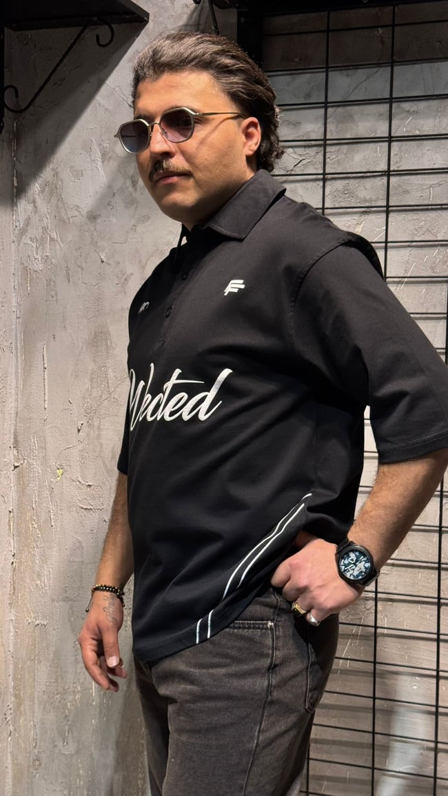Wected Siyah Polo Yaka Oversize T-shirt