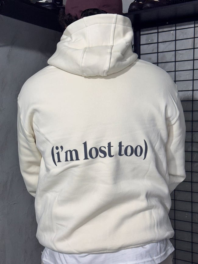 Where Are We Going ? Baskılı Krem Hoodie