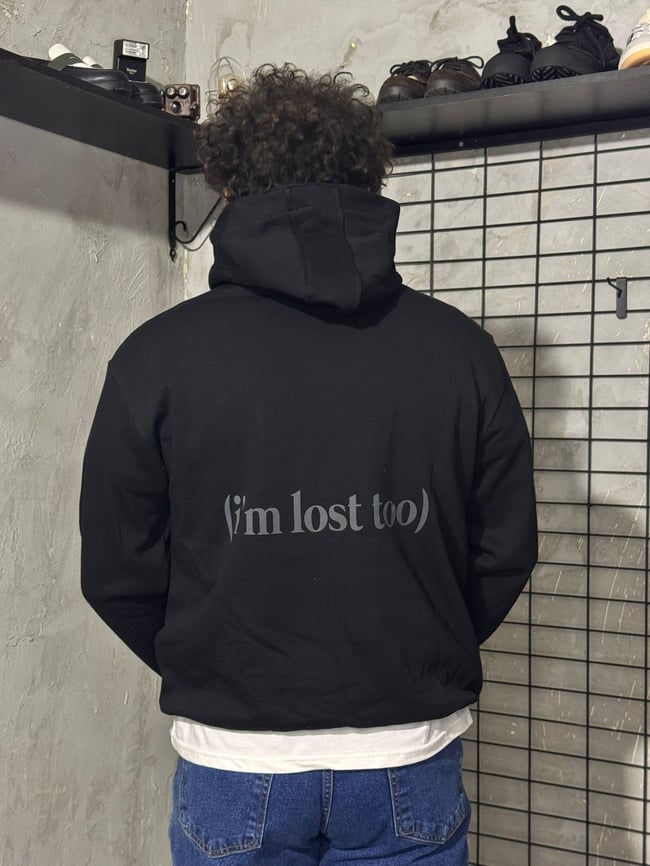 Where Are We Going ? Baskılı Siyah Hoodie