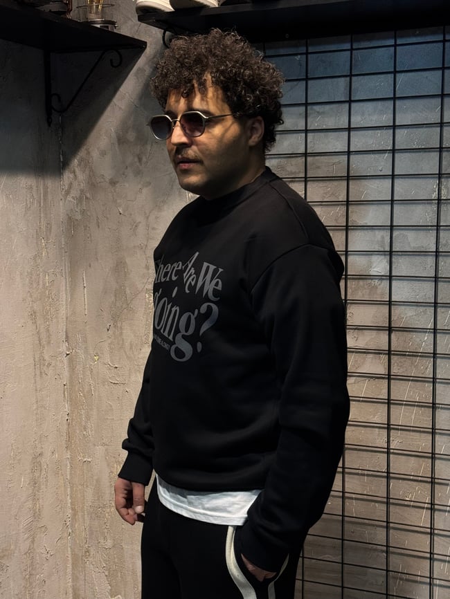 Where Are We Going ? Baskılı Siyah Sweatshirt