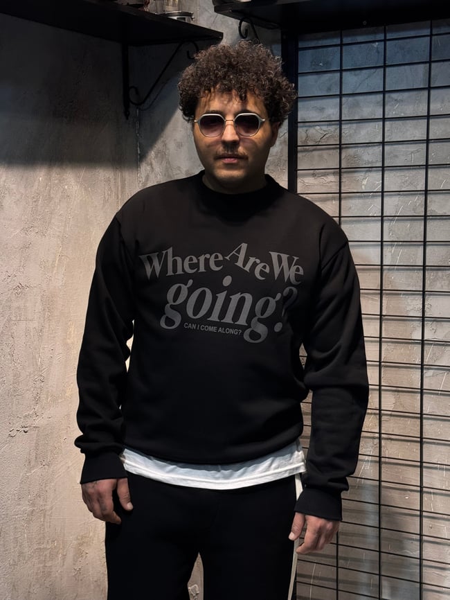 Where Are We Going ? Baskılı Siyah Sweatshirt