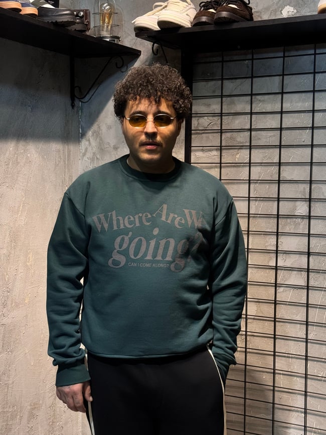 Where Are We Going ? Baskılı Yeşil Sweatshirt