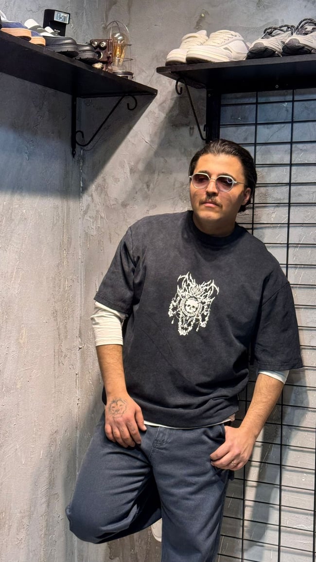 Yıkamalı Baskılı Oversize T-shirt