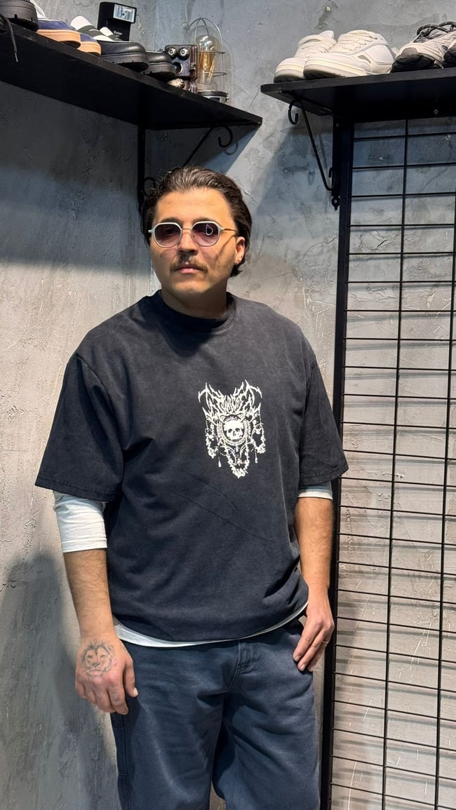 Yıkamalı Baskılı Oversize T-shirt