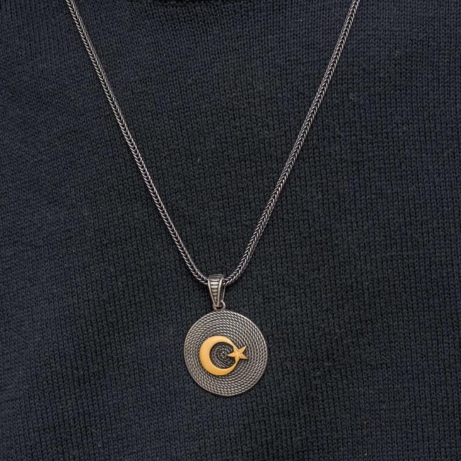Gümüş Ay Yıldızlı Erkek Kolye