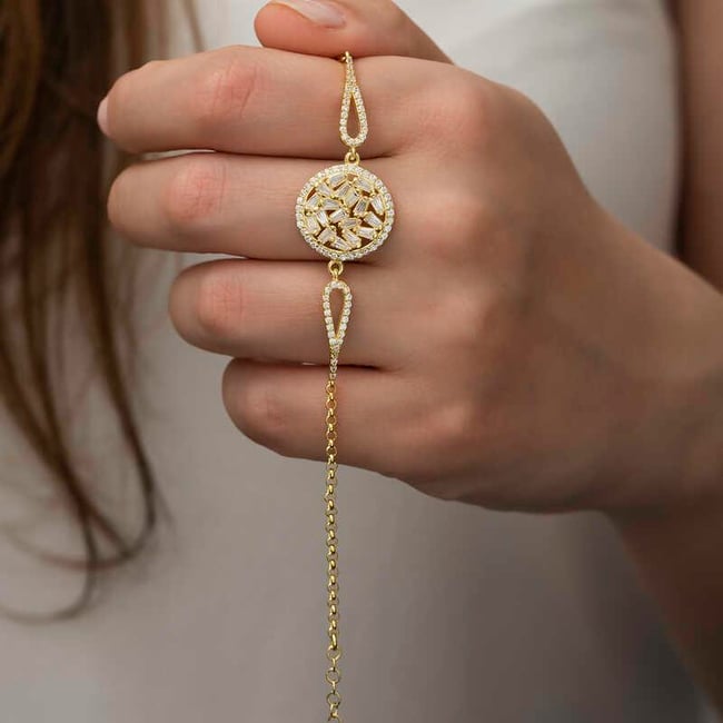 Gümüş Gold Baget Taşlı Bileklik