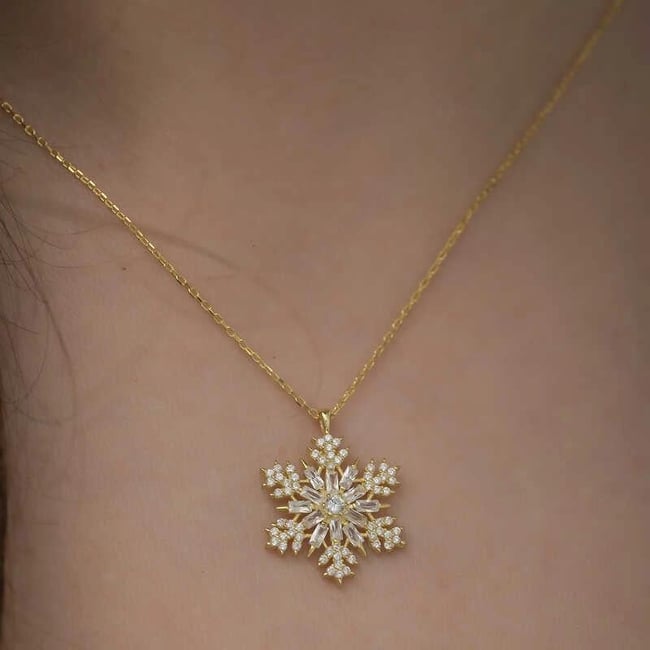 Gümüş Gold Kar Tanesi Kolye