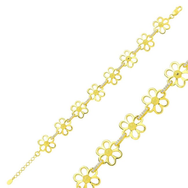 Gümüş Gold Sarı Papatya Bayan Bileklik