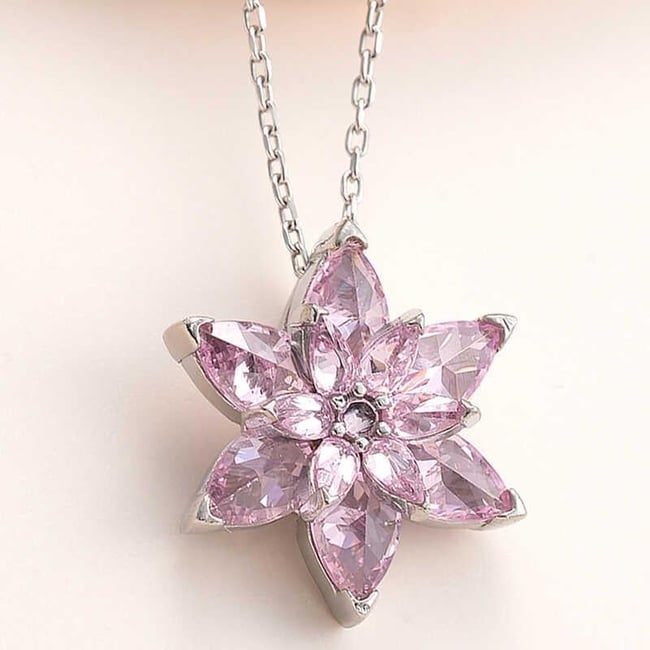 Gümüş Pembe Lotus Çiçeği Kolye
