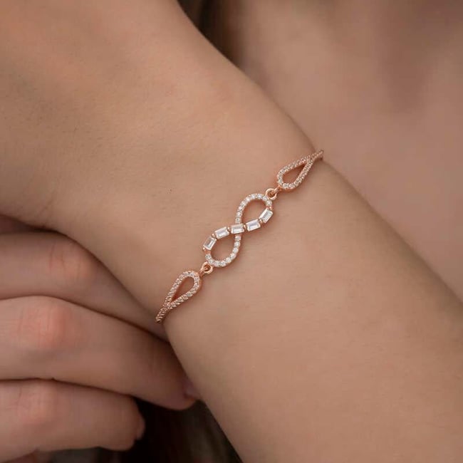 Gümüş Rose Baget Taşlı Sonsuzluk Bileklik