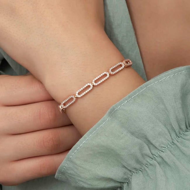 Gümüş Rose Oval Taşlı Bayan Bileklik