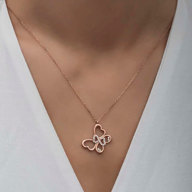 Gümüş Rose Sonsuzluk Kelebek Kadın Kolye