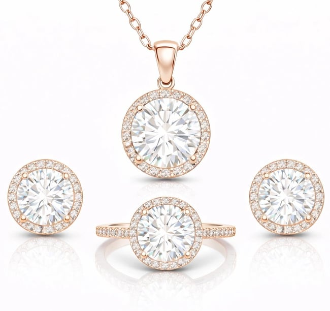 Gümüş Rose Yuvarlak Montür Tek Taş Set