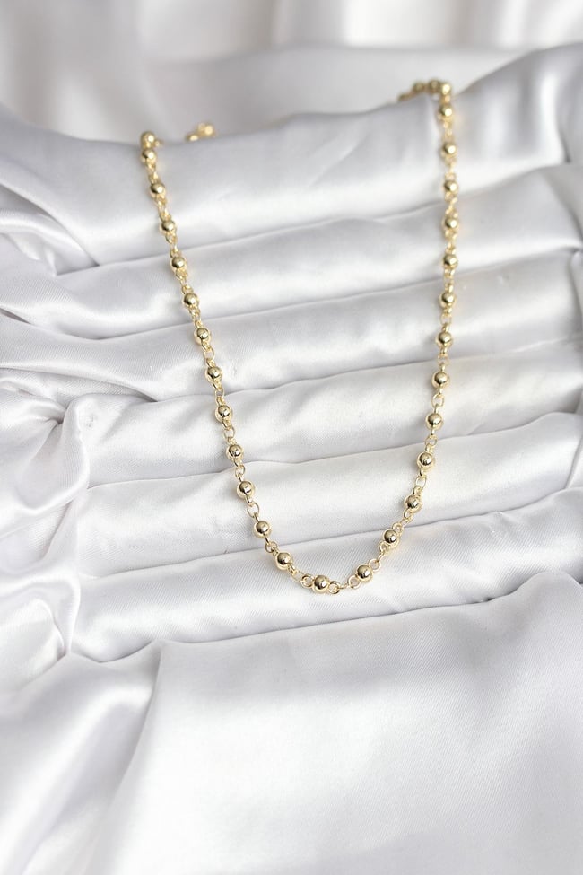 14K Gold Renk Kaplama Topçuklu Zincir Model CM Kadın Kolye