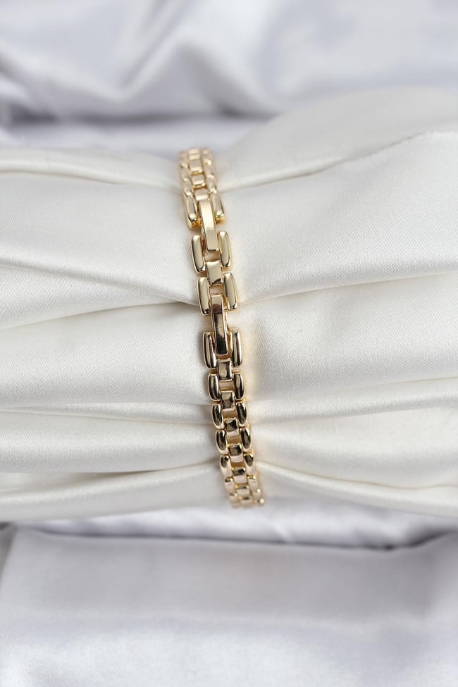 14K Gold Renk Kaplama Zirkon Kare Taşlı CM Kadın Bileklik