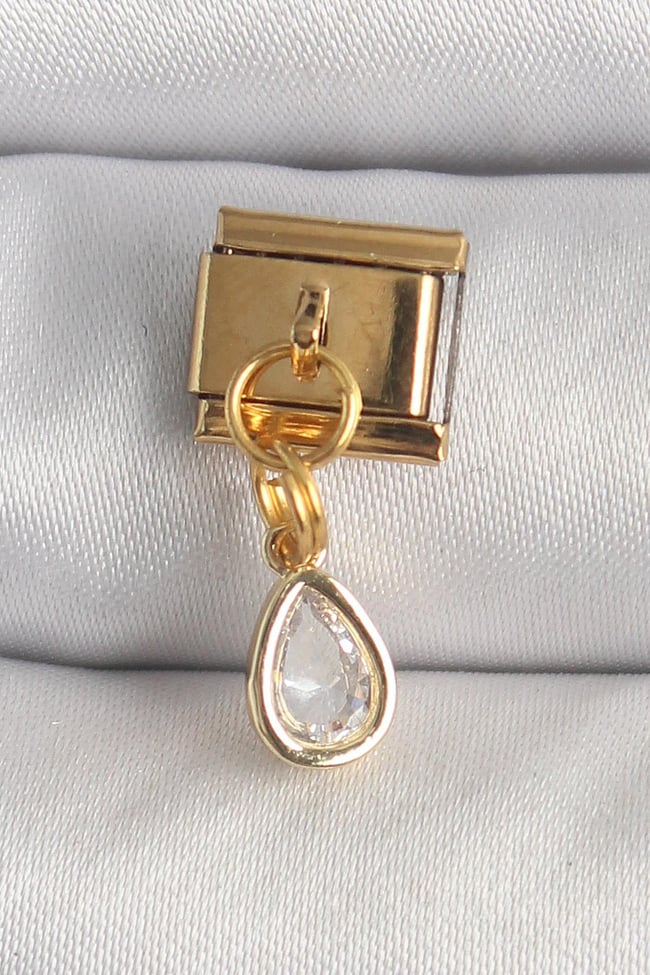 316L Çelik Gold Renk Sallantı Damla Zirkon Taşlı Nomination Charm