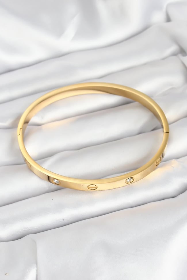 316L Çelik Gold Renk Zirkon Taşlı 65 mm Kadın Kelepçe Bileklik