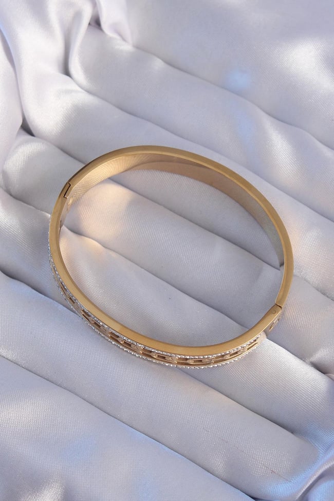 316L Çelik Gold Renk Zirkon Taşlı Model Kelepçe