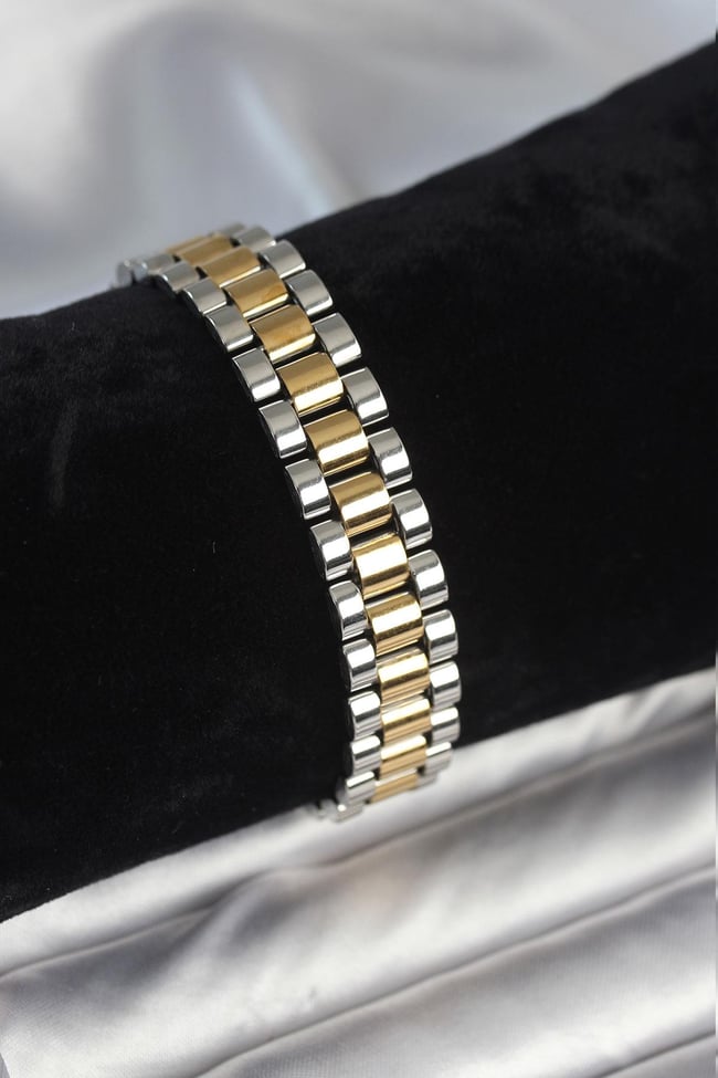 316L Çelik Gold ve Gümüş Renk 12 mm Kalınlık Erkek Bileklik