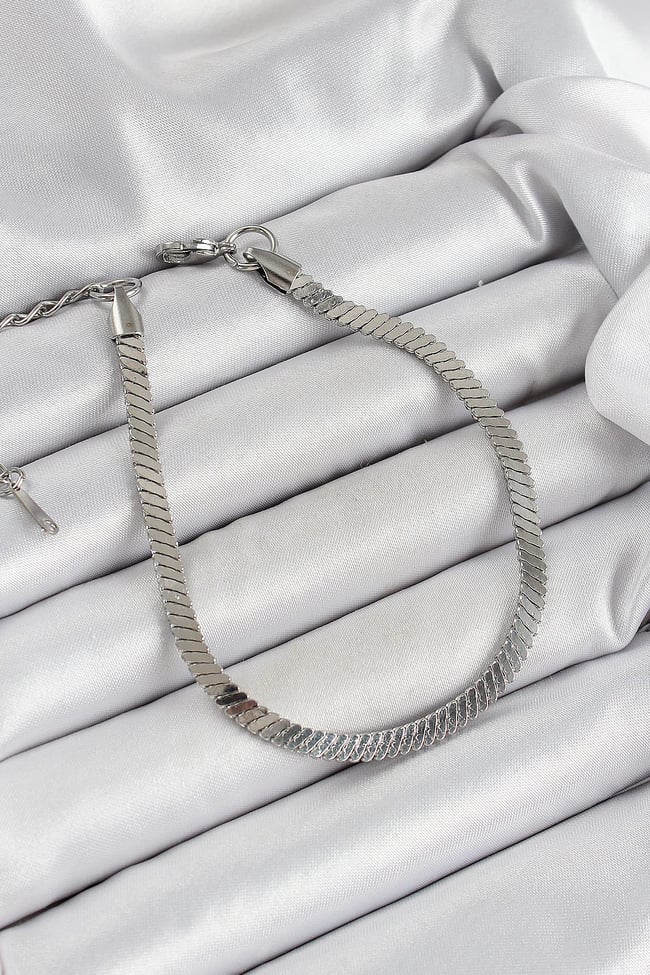 316L Çelik Gümüş Renk Yassı Zincir Model Kadın Bileklik