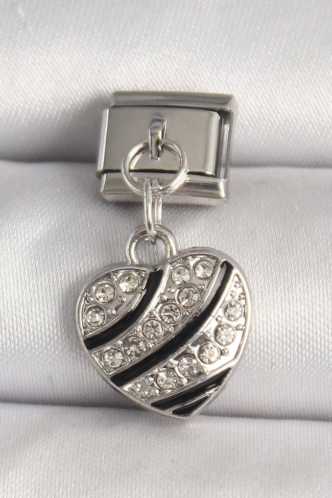 316L Çelik Gümüş Renk Zirkon Taşlı Kalp Model Nomination Charm