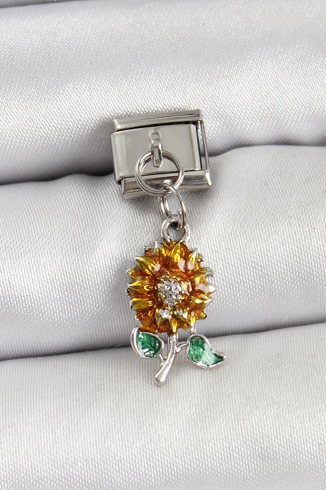 316L Çelik Sallantılı Ayçiçeği Model Gümüş Renk Nomination Charm