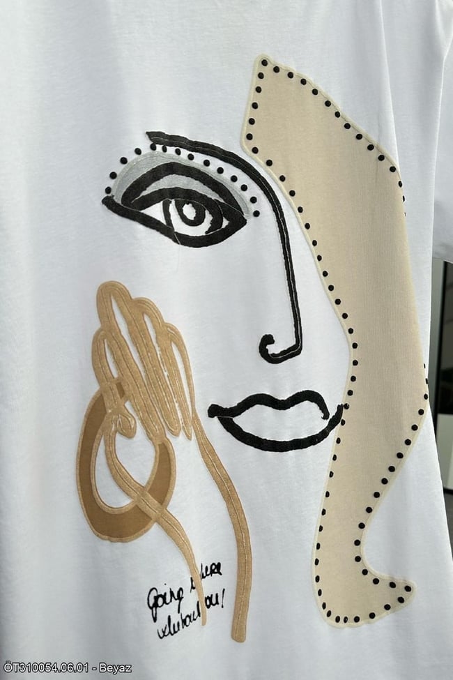 Kadın Desenli Oversize T-Shirt