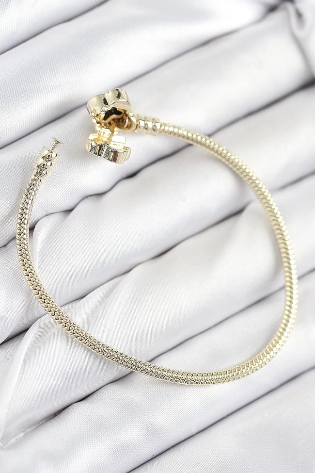 Pirinç Charm Zirkon Taşlı Yonca Model Gold Renk Kadın Bileklik