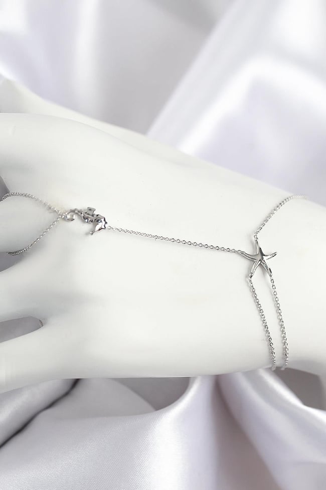 Pirinç Zirkon Taşlı Deniz Atı Ve Yıldız Model Gümüş Renk Şahmeran
