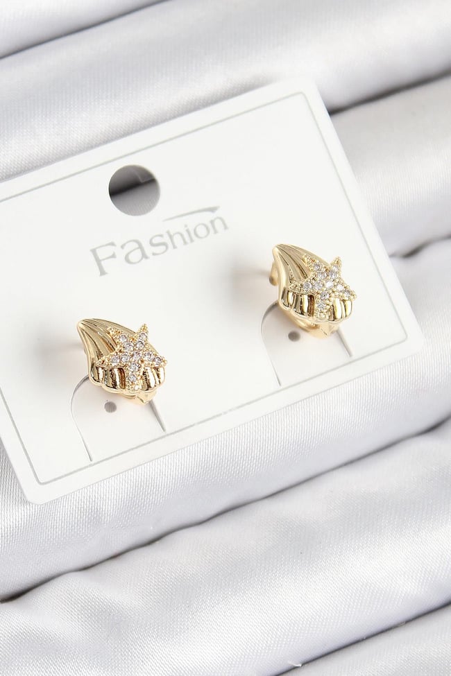 Pirinç Zirkon Taşlı Yıldız Model Gold Renk Çocuk Küpe