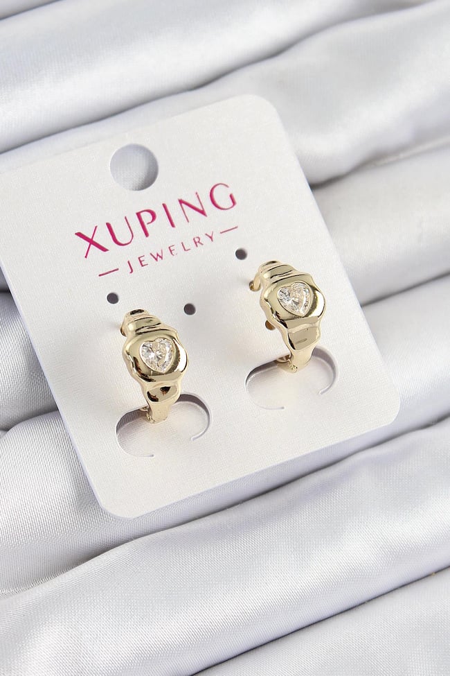 Xuping Zirkon Taşlı Kalp Model Gold Renk Kadın Küpe