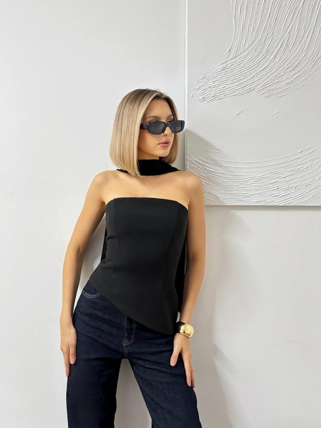 Boyun İpli Straplez Bluz