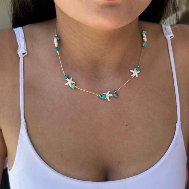 14K Altın Kaplama Deniz Yıldızlı Tasarım Zincir Kolye
