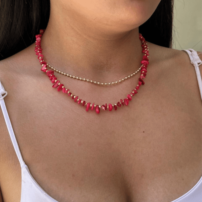 14K Altın Kaplama Mercan Taşı Kolye