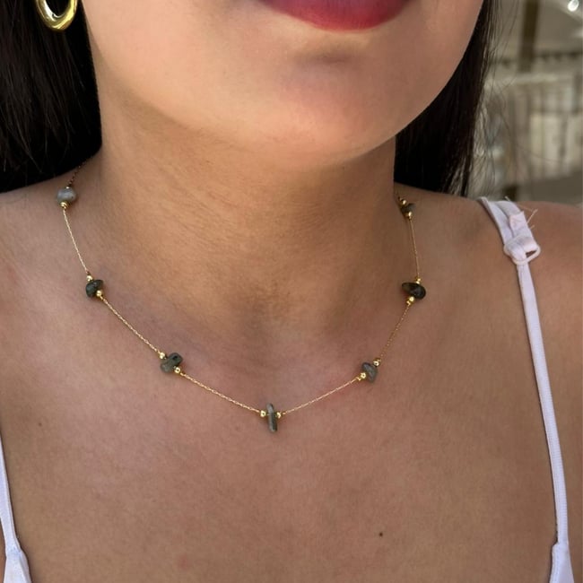 14K Altın Kaplama Tasarım Taşlı Zincir Kolye