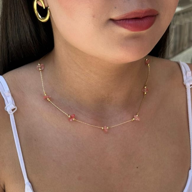 14K Altın Kaplama Tasarım Taşlı Zincir Kolye