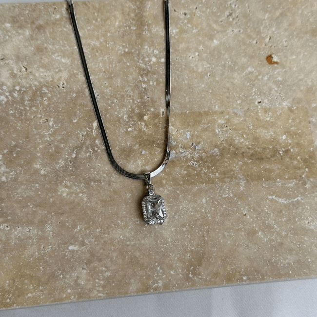 Baget Kesim Zirkon Taşlı İtalyan Ezme Zincir Silver Kolye